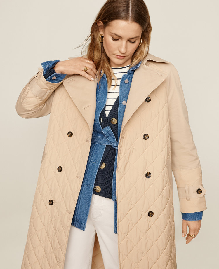 Petite AT Weekend Quilted Mixed Media Trench Coat