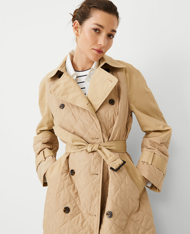 Petite AT Weekend Quilted Mixed Media Trench Coat