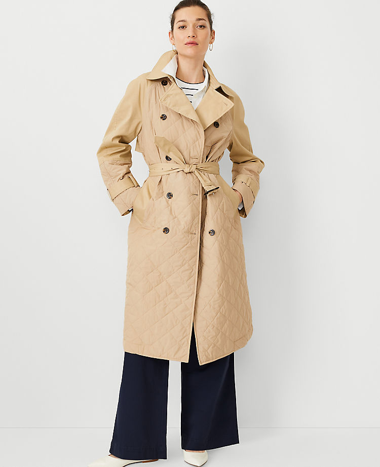 Petite AT Weekend Quilted Mixed Media Trench Coat