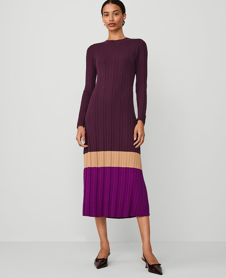 Ann Taylor Colorblock Ribbed Mock Neck Sweater Dress