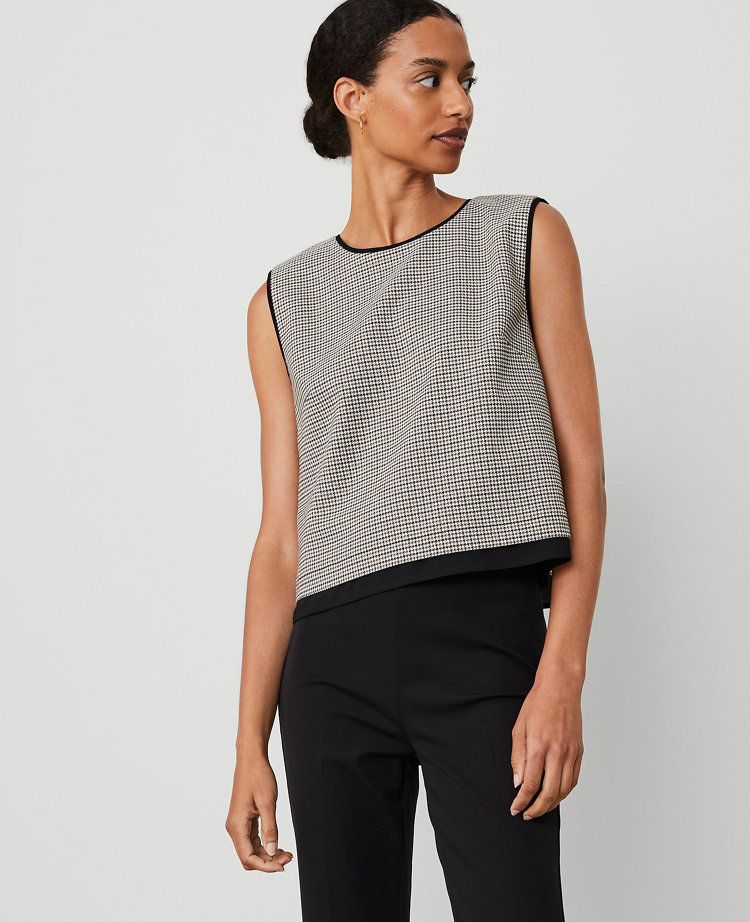 Ann Taylor Houndstooth Piped Tank Top Neutral Multi Women's