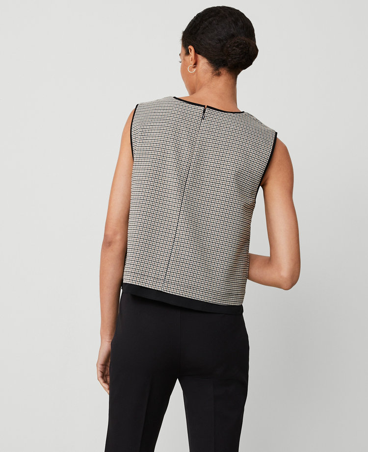 Ann Taylor Houndstooth Piped Tank Top Neutral Multi Women's