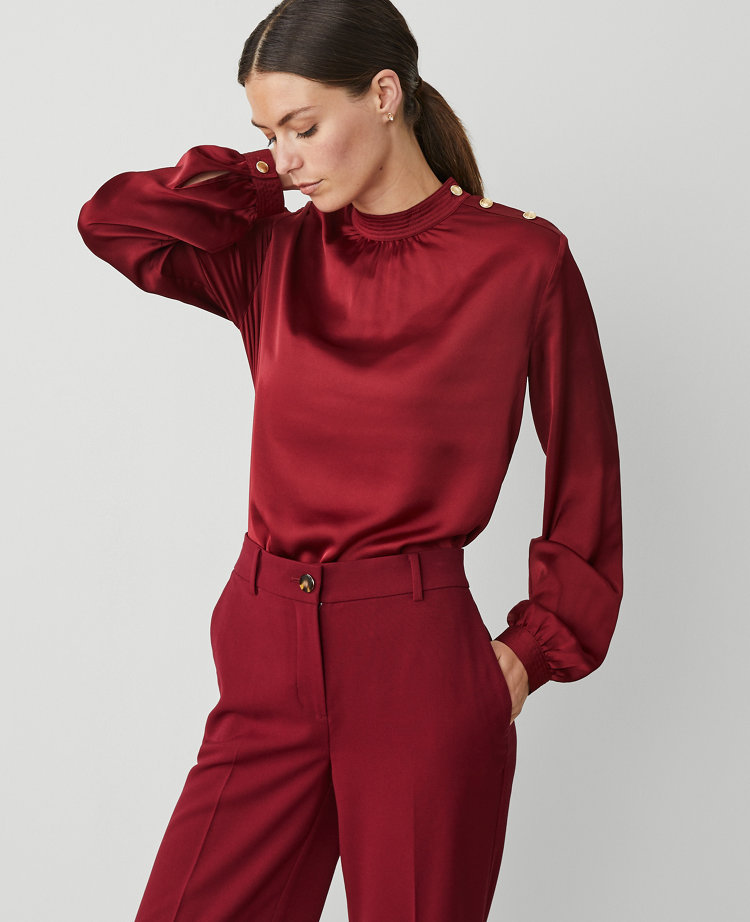 Shoulder Button Blouse - Deep Auburn