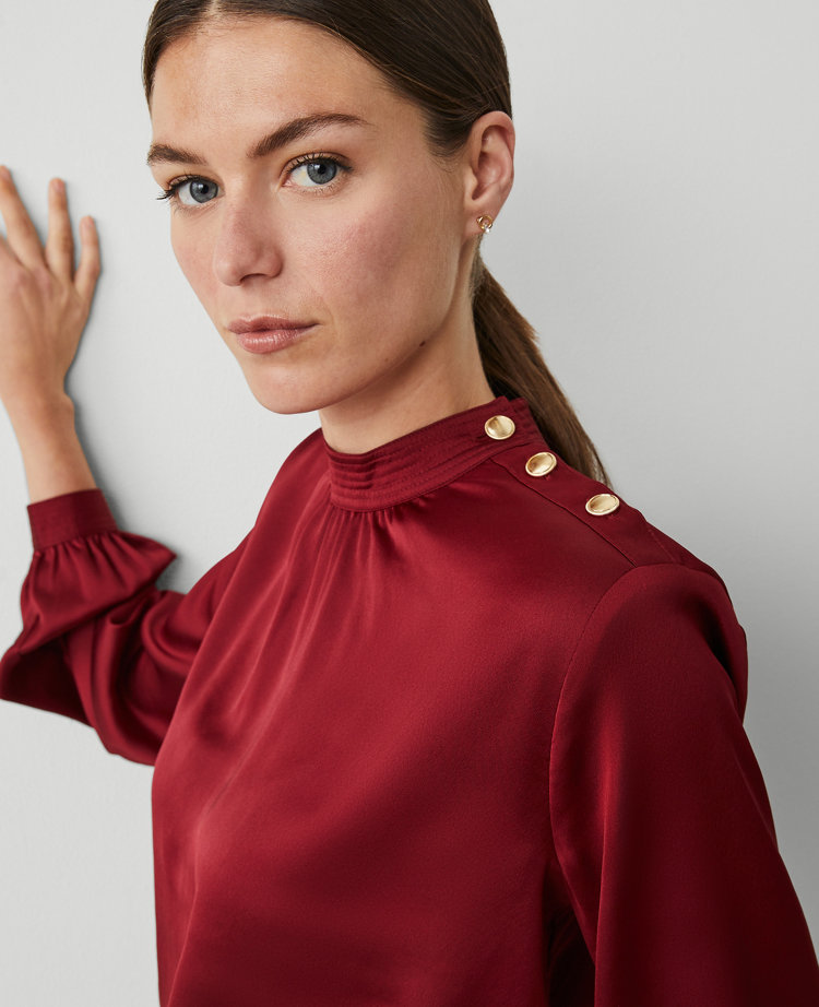 Shoulder Button Blouse - Deep Auburn