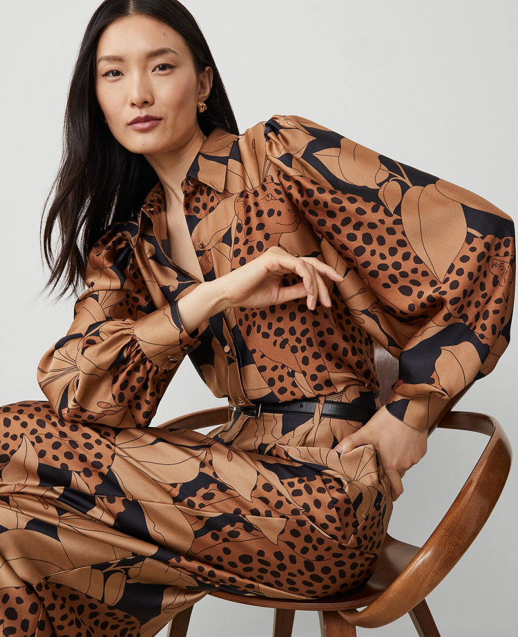 Cat Print Collared Shirt