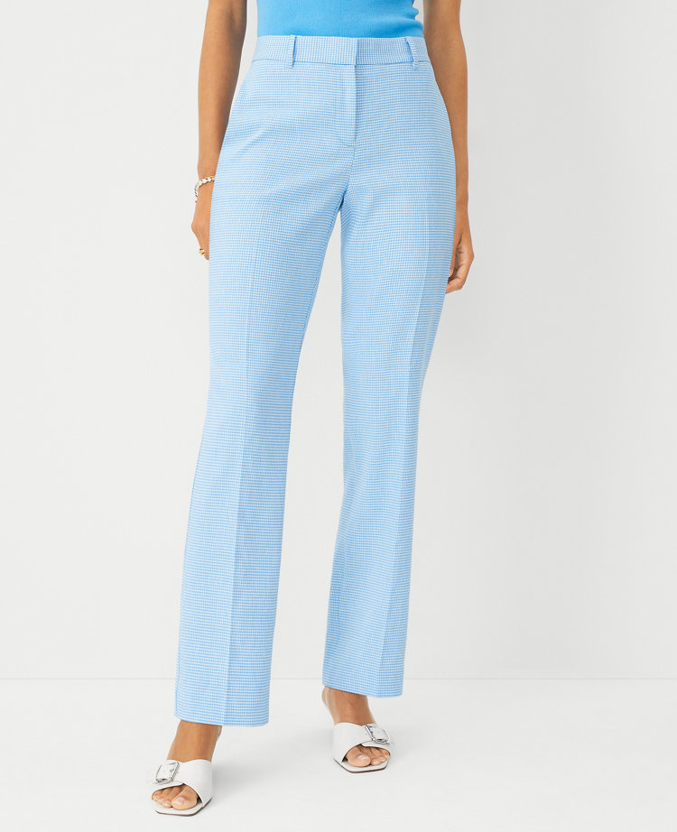 The Petite Mid Rise Sophia Straight Pant in Houndstooth Linen Twill - Curvy Fit