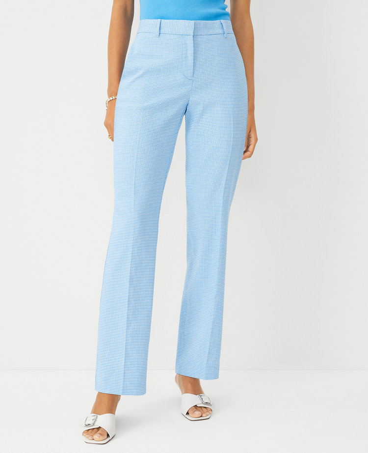 The Petite Sophia Straight Pant in Houndstooth Linen Twill - Curvy Fit