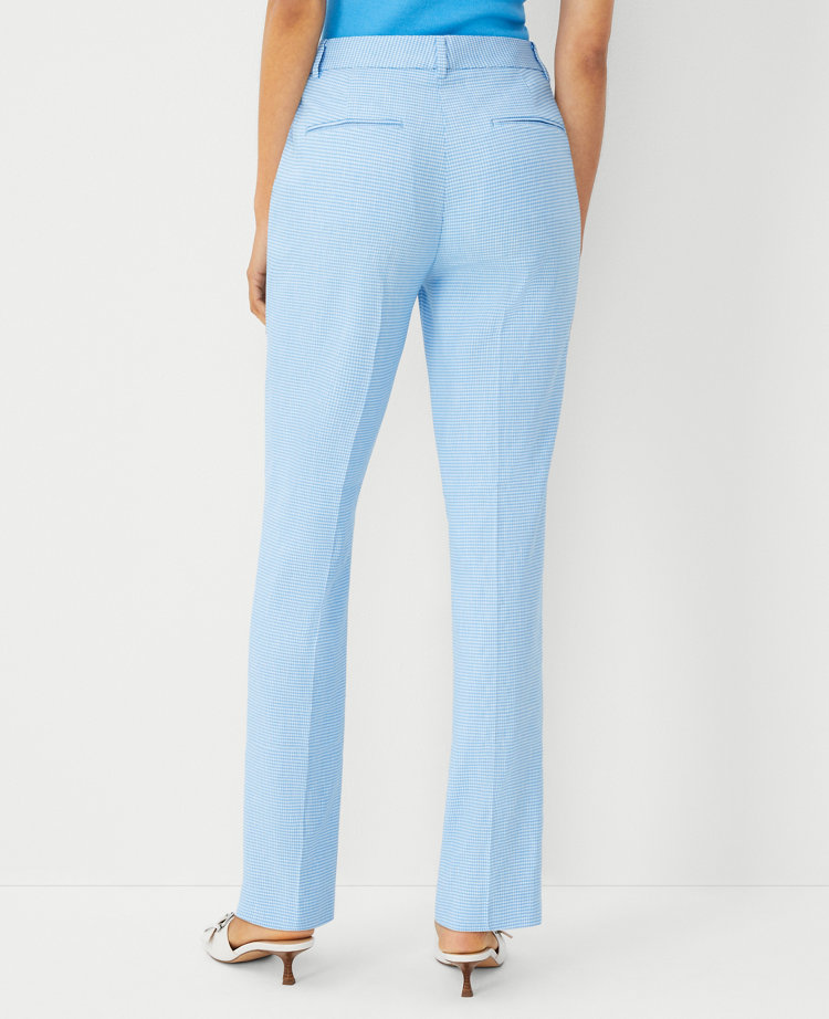 The Petite Mid Rise Sophia Straight Pant in Houndstooth Linen Twill - Curvy Fit