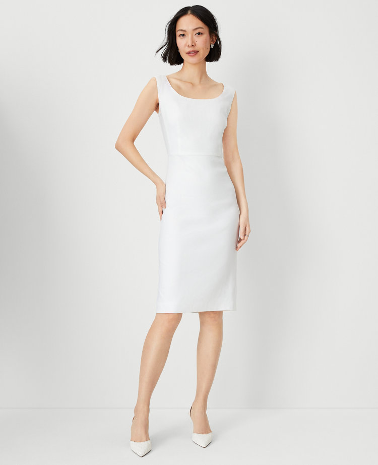 The Scoop Neck Sheath Dress in Herringbone Linen Blend