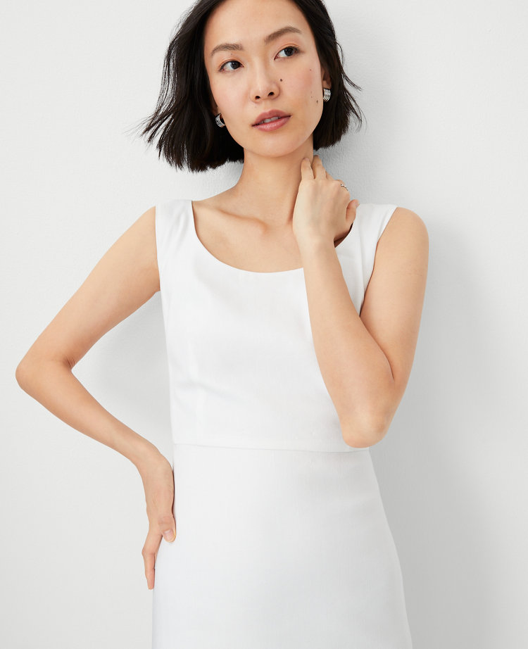 The Scoop Neck Sheath Dress in Herringbone Linen Blend