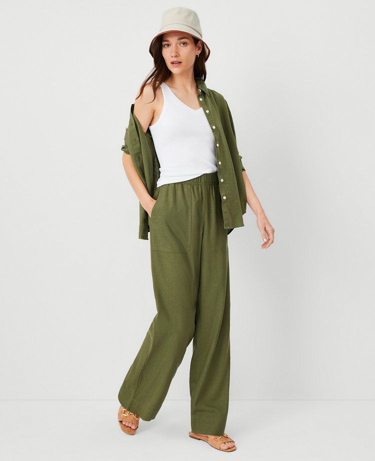 Ann Taylor AT Weekend Easy Straight Leg Pants Linen Blend