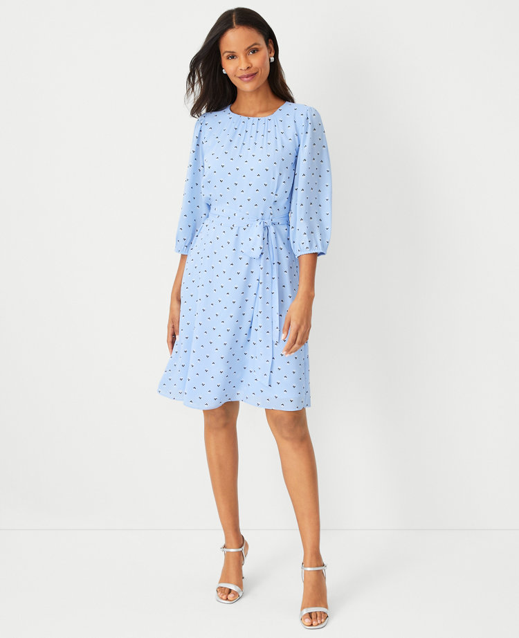 Ann Taylor Clover Tie Waist Flare Dress