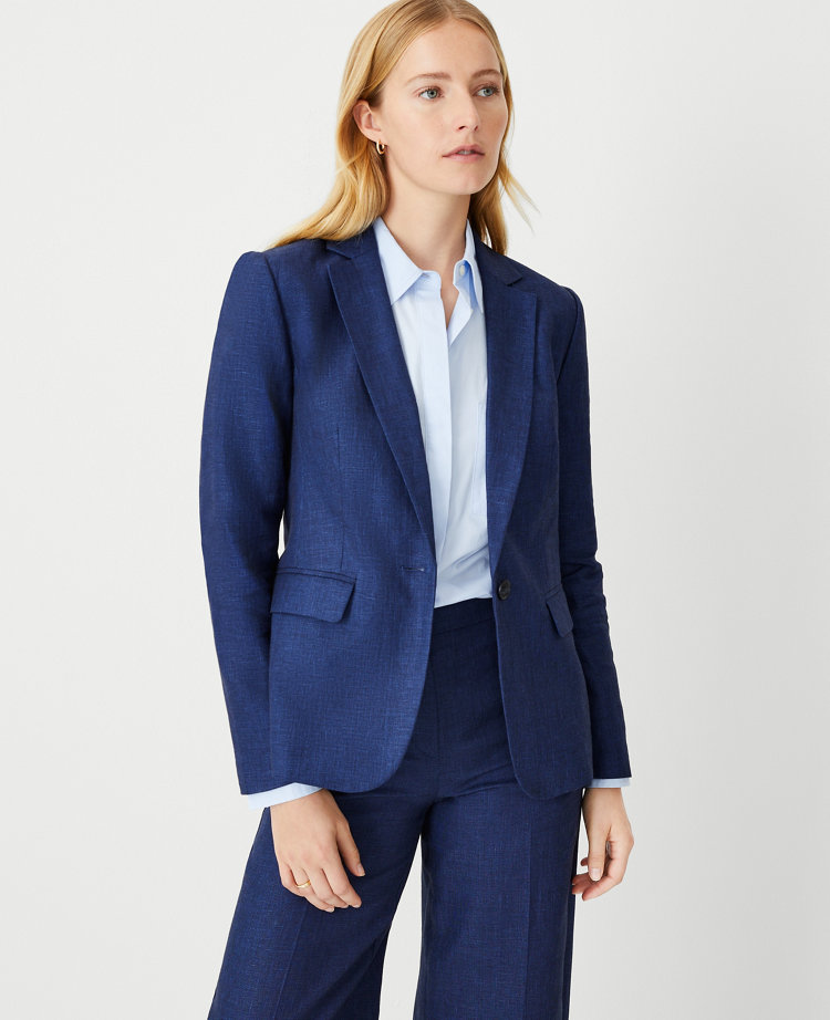 The Petite One Button Notched Blazer in Linen Cotton