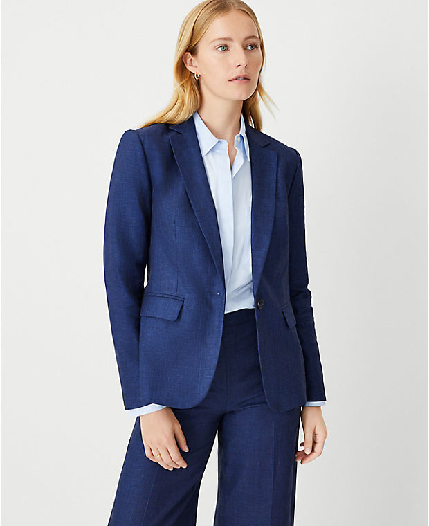 The Petite One Button Notched Blazer in Linen Cotton