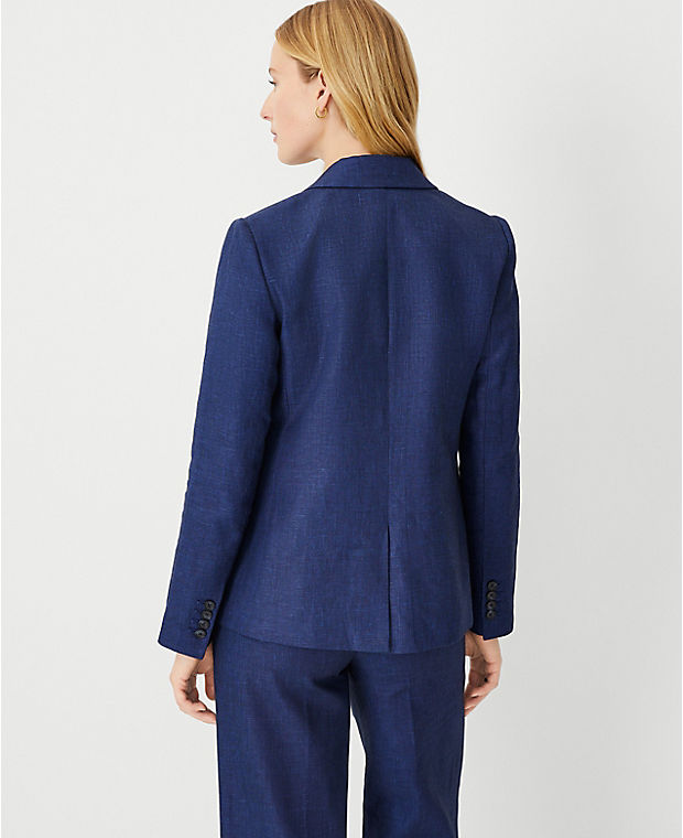 The Petite One Button Notched Blazer in Linen Cotton