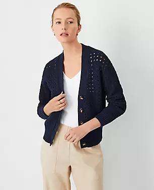 AT Weekend Mesh Stitch V-Neck Cardigan carousel Product Image 1