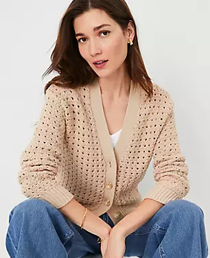 AT Weekend Mesh Stitch V-Neck Cardigan carousel Product Image 1