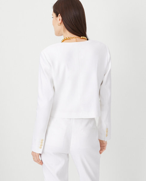 The Tall Cropped Crew Neck Jacket in Herringbone Linen Blend