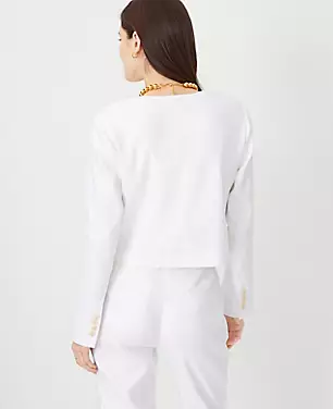 The Tall Cropped Crew Neck Jacket in Herringbone Linen Blend carousel Product Image 2