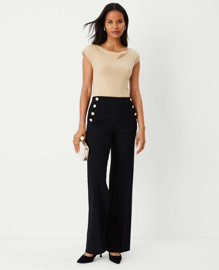 Petite Black High Waisted Straight Leg Pants