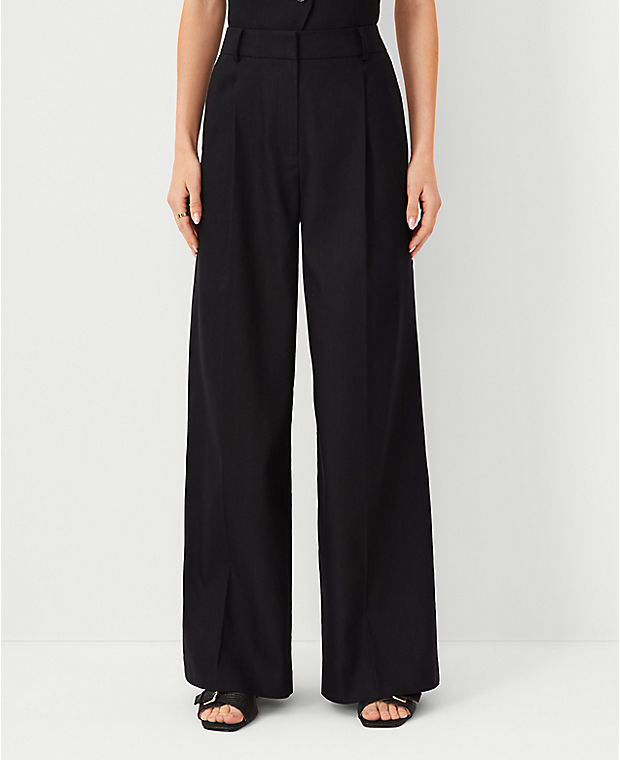 The Petite High Rise Pleated Wide Leg Pant in Linen Twill - Curvy Fit