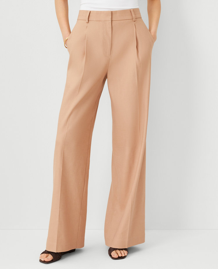 The Petite High Rise Pleated Wide Leg Pant in Linen Twill - Curvy Fit