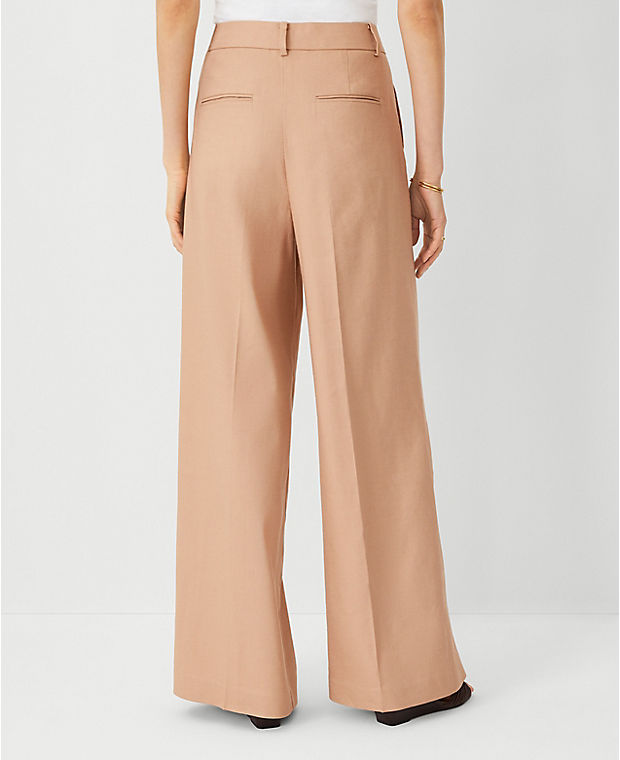The Petite High Rise Pleated Wide Leg Pant in Linen Twill - Curvy Fit