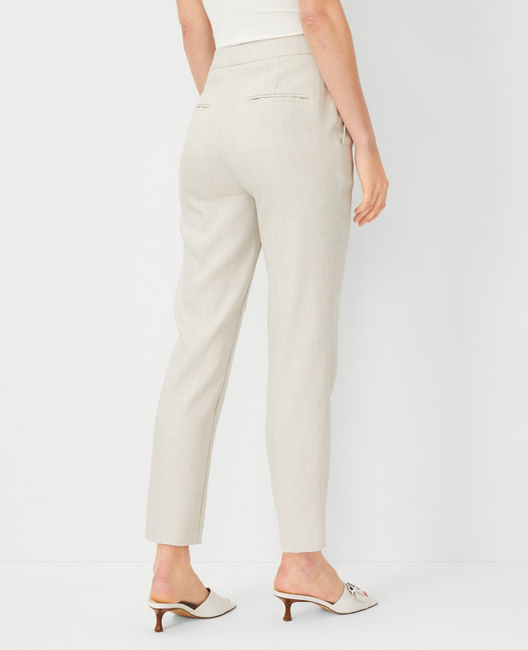 The Button Tab High Rise Eva Ankle Pant in Basketweave Linen Blend