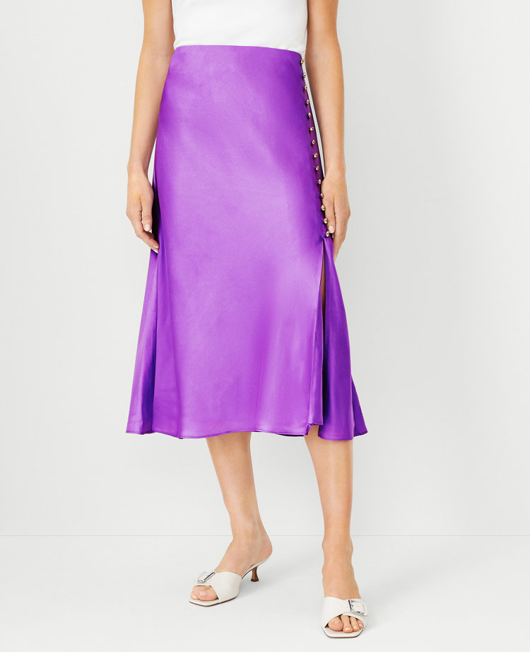 Ann Taylor Button Slit Midi Slip Skirt