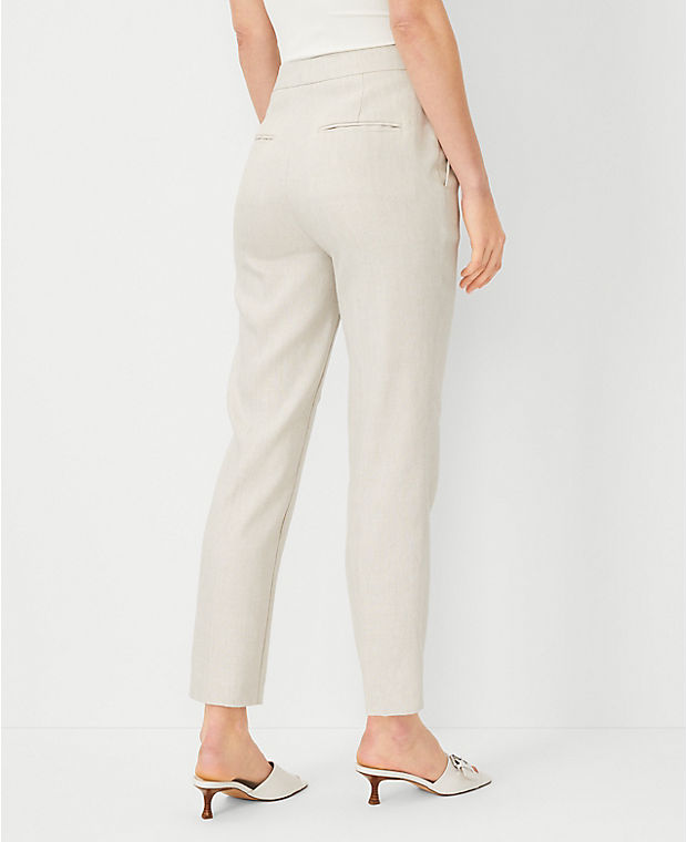 The Petite Button Tab High Rise Eva Ankle Pant in Basketweave Linen Blend