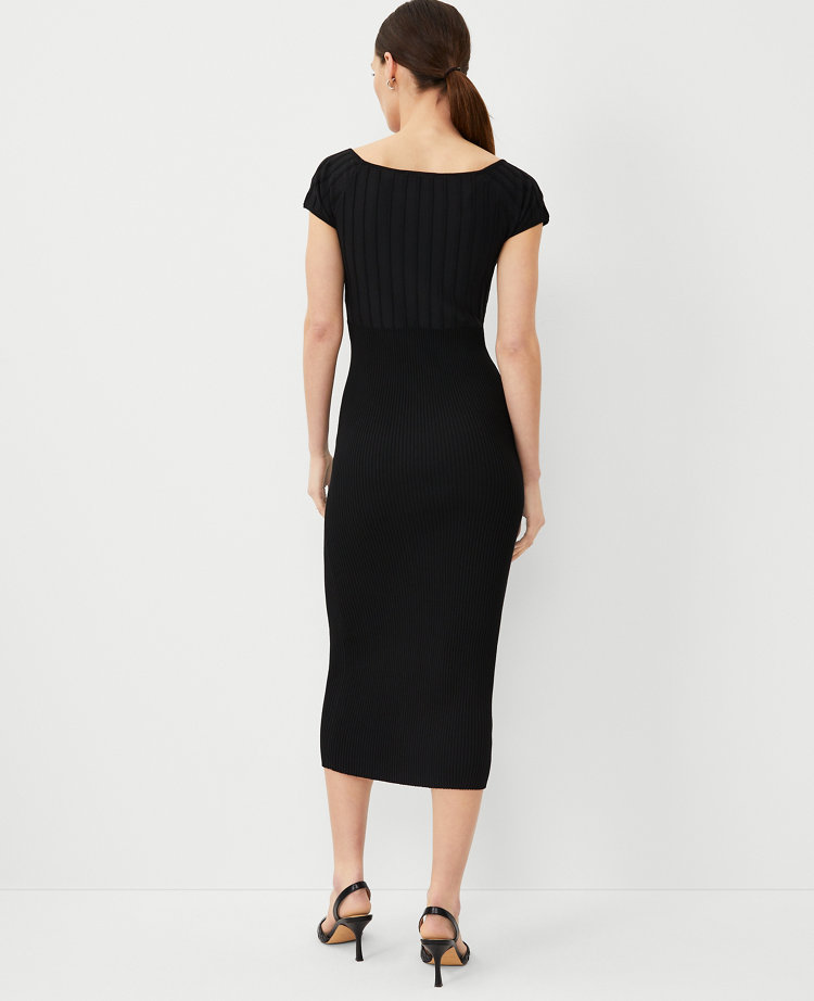 Petite Mixed Ribbed Cap Sleeve Sweater Dress