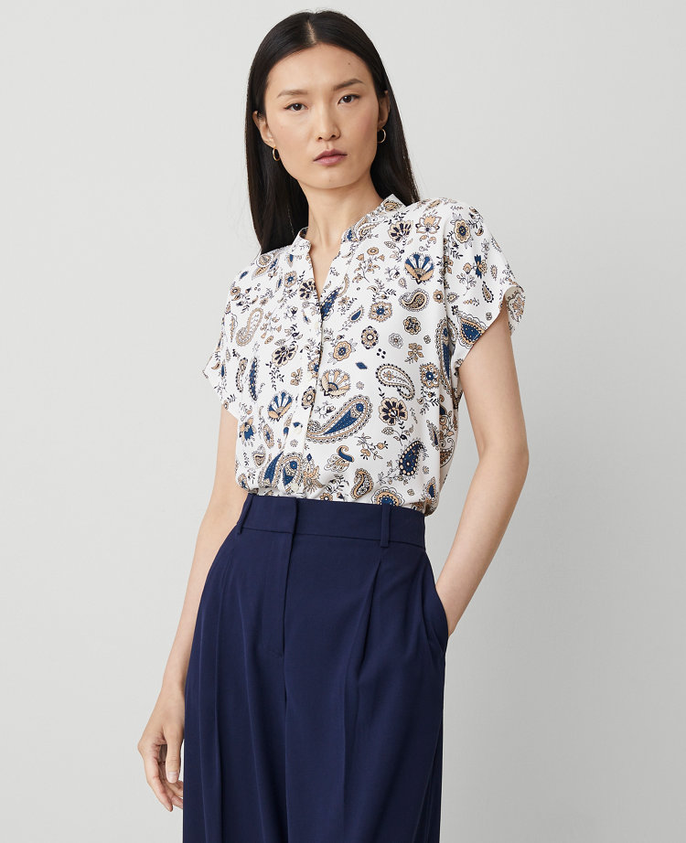 Ann Taylor Paisley Split Neck Blouse