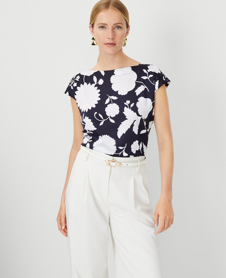 Ann Taylor Floral Boatneck Top