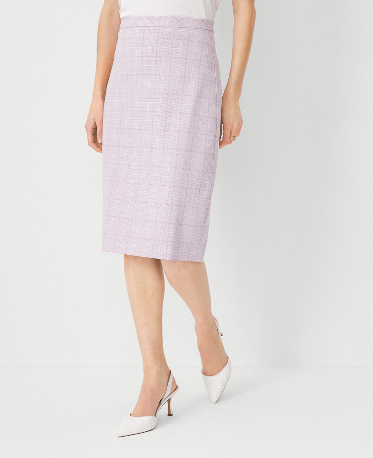 The Petite Clean Pencil Skirt in Plaid - Cool Lotus-Baguette