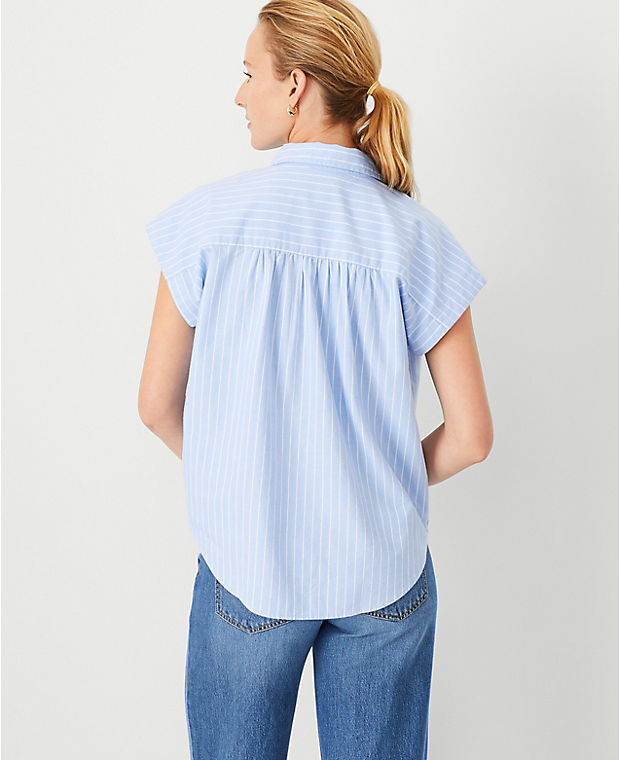 Petite AT Weekend Striped Cotton Shirred Shirt