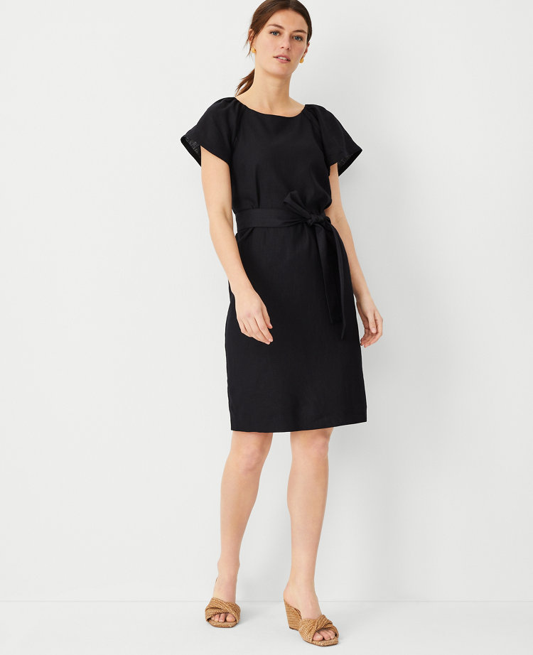 Petite Linen Blend Boatneck Shift Dress