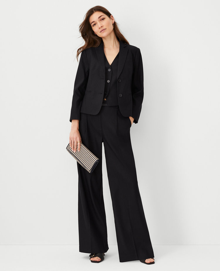 The Petite High Rise Pleated Wide Leg Pant in Linen Twill