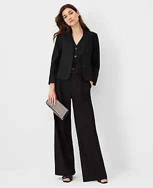 The Petite High Rise Pleated Wide Leg Pant in Linen Twill carousel Product Image 1