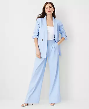 The Petite High Rise Pleated Wide Leg Pant in Linen Twill carousel Product Image 3