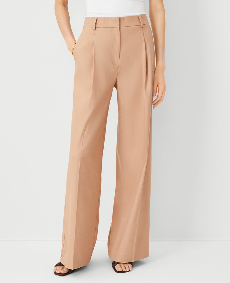 The Petite High Rise Pleated Wide Leg Pant in Linen Twill