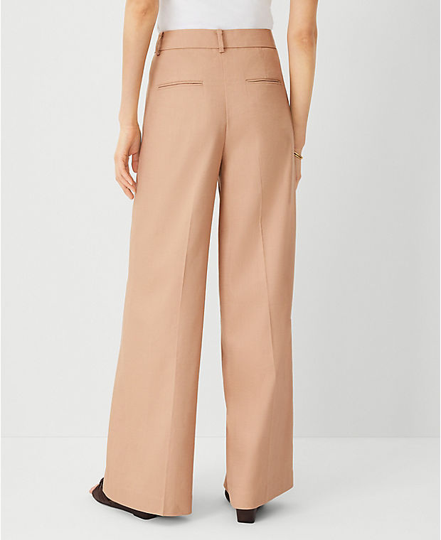 The Petite High Rise Pleated Wide Leg Pant in Linen Twill