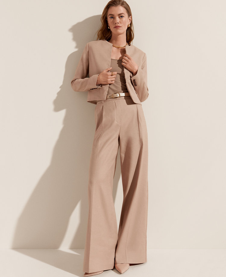 The Petite High Rise Pleated Wide Leg Pant in Linen Twill