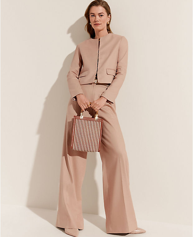 The Petite High Rise Pleated Wide Leg Pant in Linen Twill