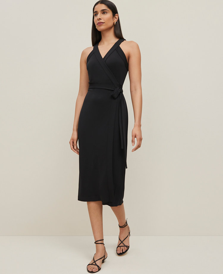 Petite Halter Wrap Midi Dress