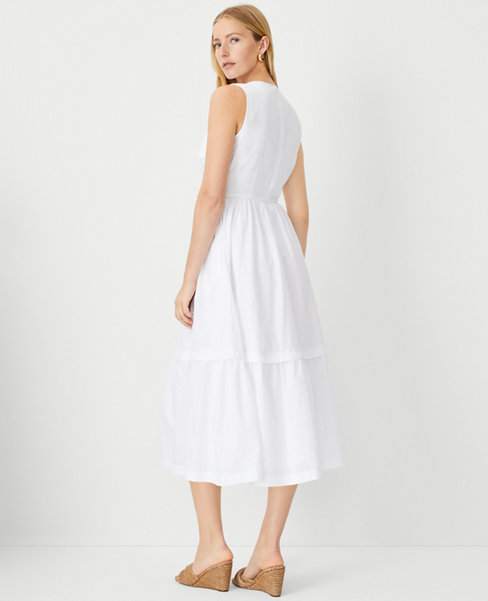 Petite Linen Blend Pintucked Flare Maxi Dress