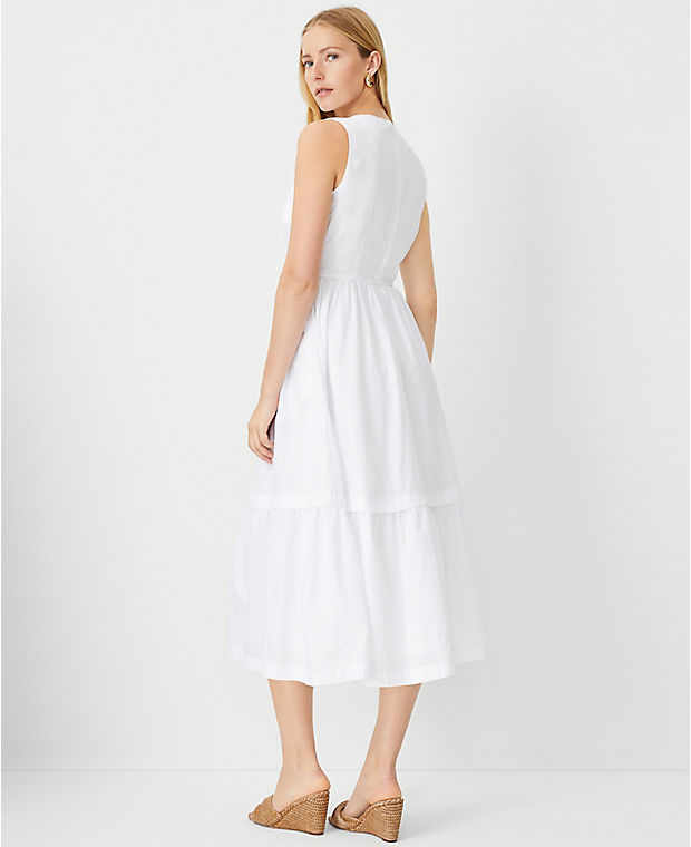 Petite Linen Blend Pintucked Flare Maxi Dress