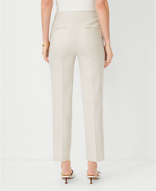 The Petite Button Tab High Rise Eva Ankle Pant in Basketweave Linen Blend - Curvy Fit