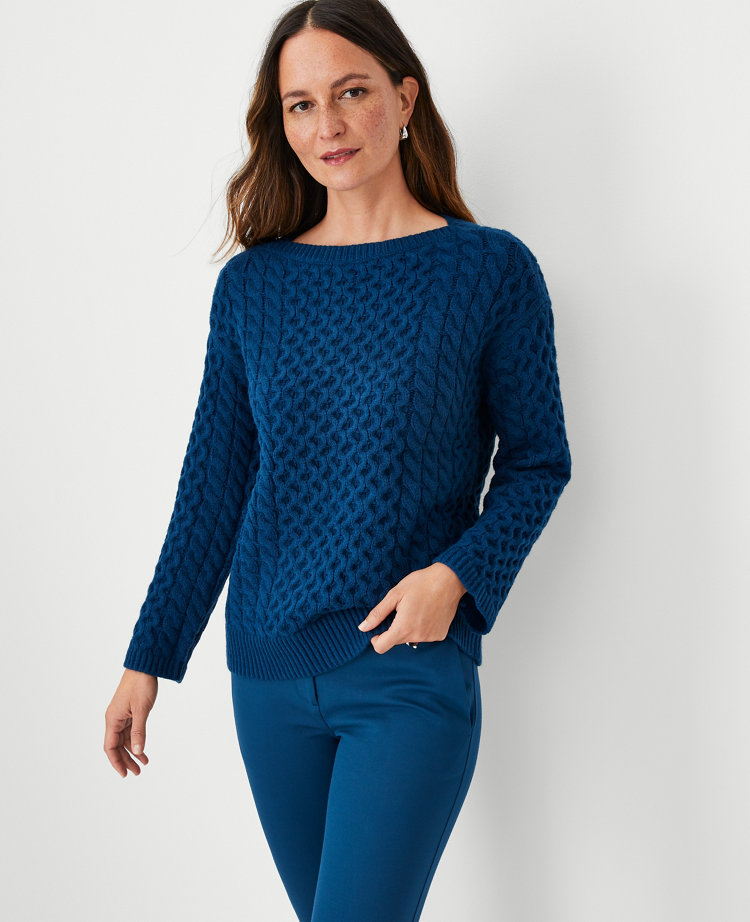 Cable Relaxed Boatneck Tunic Sweater