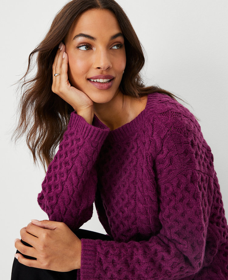 Cable Relaxed Boatneck Tunic Sweater