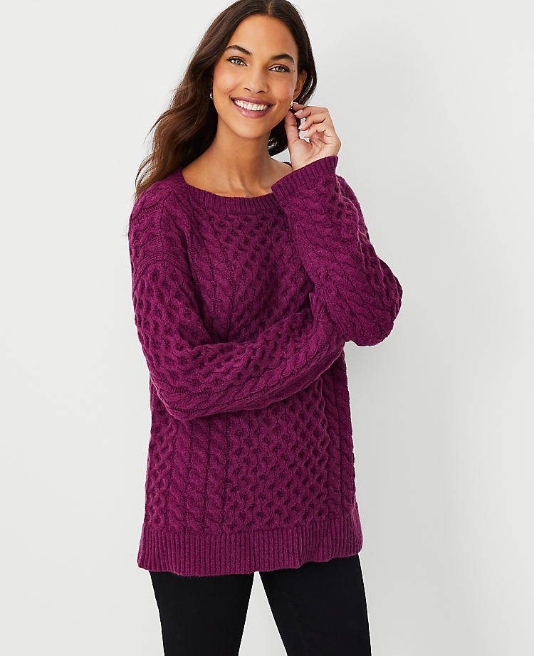 Cable Relaxed Boatneck Tunic Sweater